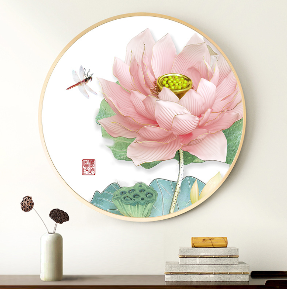 47x47cm Lotus Cross Stitch Kits 11CT Stamped Full Range of Embroidery Starter Kit for Beginners Pre-Printed Pattern