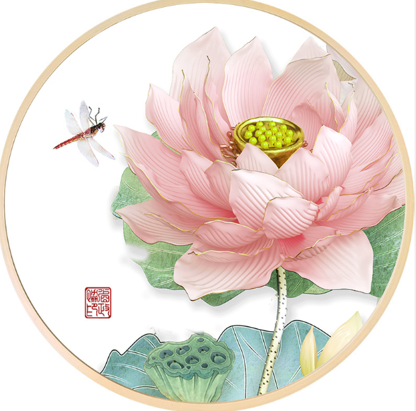 47x47cm Lotus Cross Stitch Kits 11CT Stamped Full Range of Embroidery Starter Kit for Beginners Pre-Printed Pattern