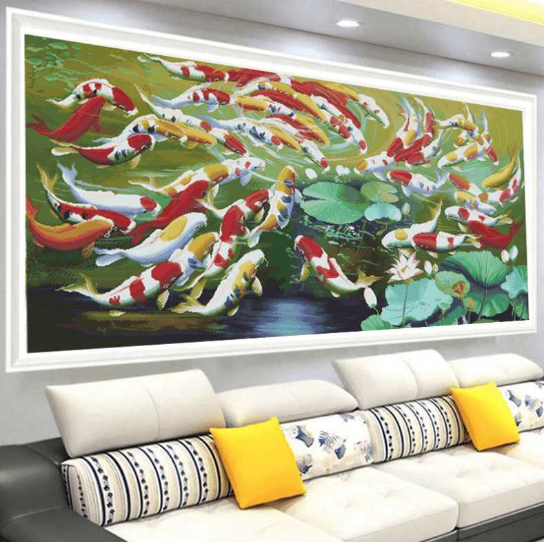 170x90cm Fish Cross Stitch Kits 11CT Stamped Full Range of Embroidery Starter Kit for Beginners Pre-Printed Pattern