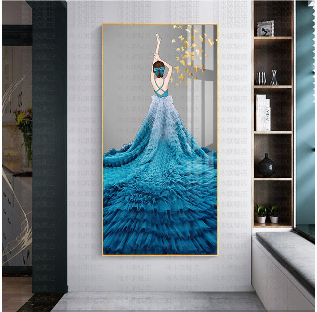 50x90cm Blue Dress Girl Cross Stitch Kits 11CT Stamped Full Range of Embroidery Starter Kit for Beginners Pre-Printed Pattern