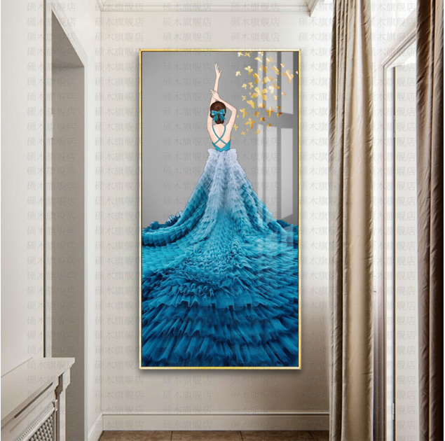 50x90cm Blue Dress Girl Cross Stitch Kits 11CT Stamped Full Range of Embroidery Starter Kit for Beginners Pre-Printed Pattern