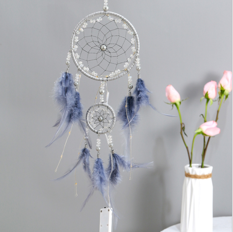 Handmade Dream Catcher With Light Room Decor Feather Weaving Wind Chimes Religious Mascot