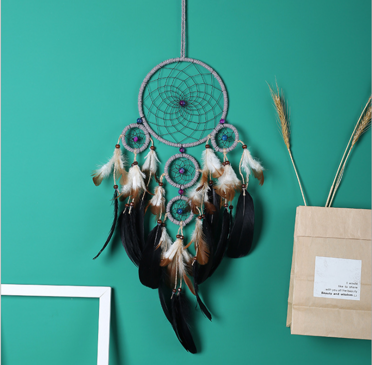 Handmade Dream Catcher With Light Room Decor Feather Weaving Wind Chimes Religious Mascot