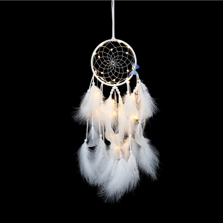 Handmade Dream Catcher With Light Room Decor Feather Weaving Wind Chimes Religious Mascot