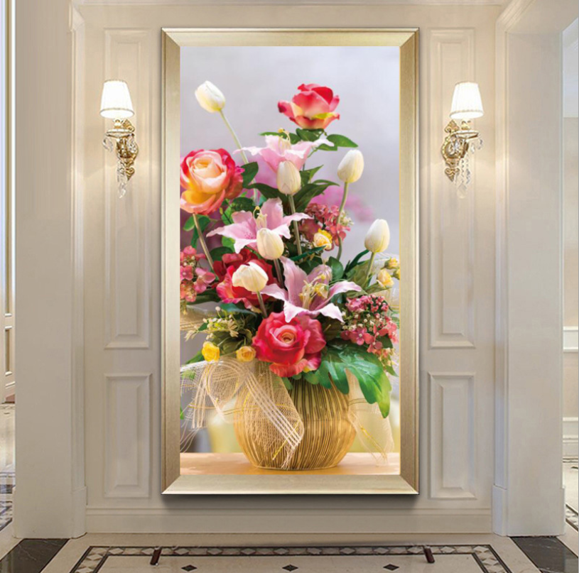 56x100cm Lily flowers blooming Cross Stitch Kits 11CT Stamped Full Range of Embroidery Starter Kit for Beginners Pre-Printed Pattern