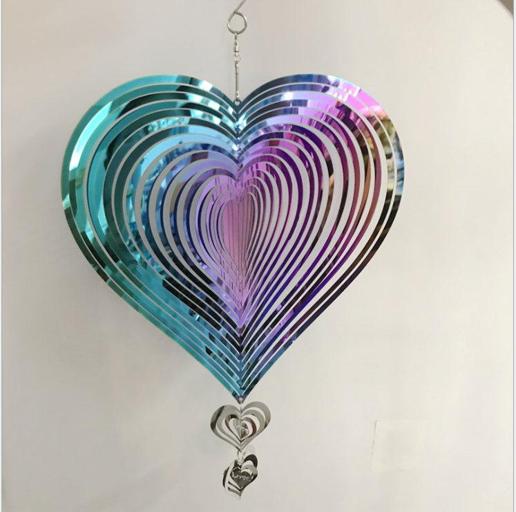Love-3D Rotary Wind Chime Spinner Flowing-Light Effect Decor for Garden House Decoration 20X36 cm