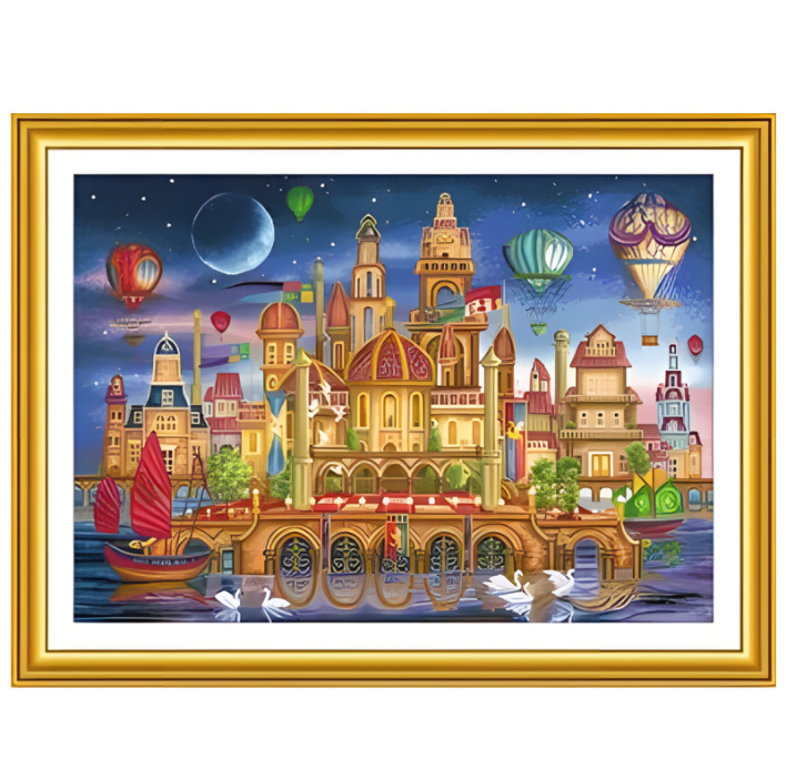 80x60cm Dream Castle Cross Stitch Kits 11CT Stamped Full Range of Embroidery Starter Kit for Beginners Pre-Printed Pattern