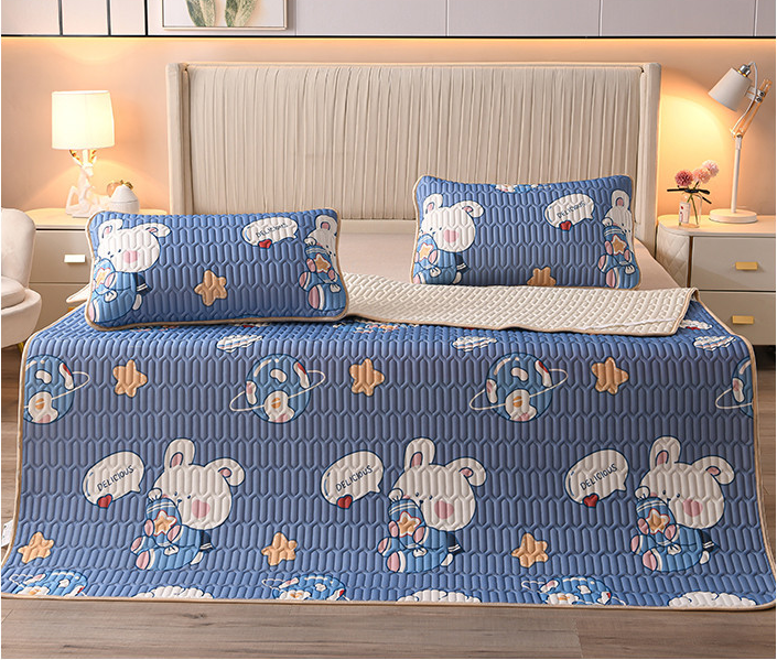 Flower-3pcs Summer Cool Latex Bed Mat Set Anti-skid Sleeping Mat with Pillowcase Bed Protection Pad Ins Bedding Home Room Decor