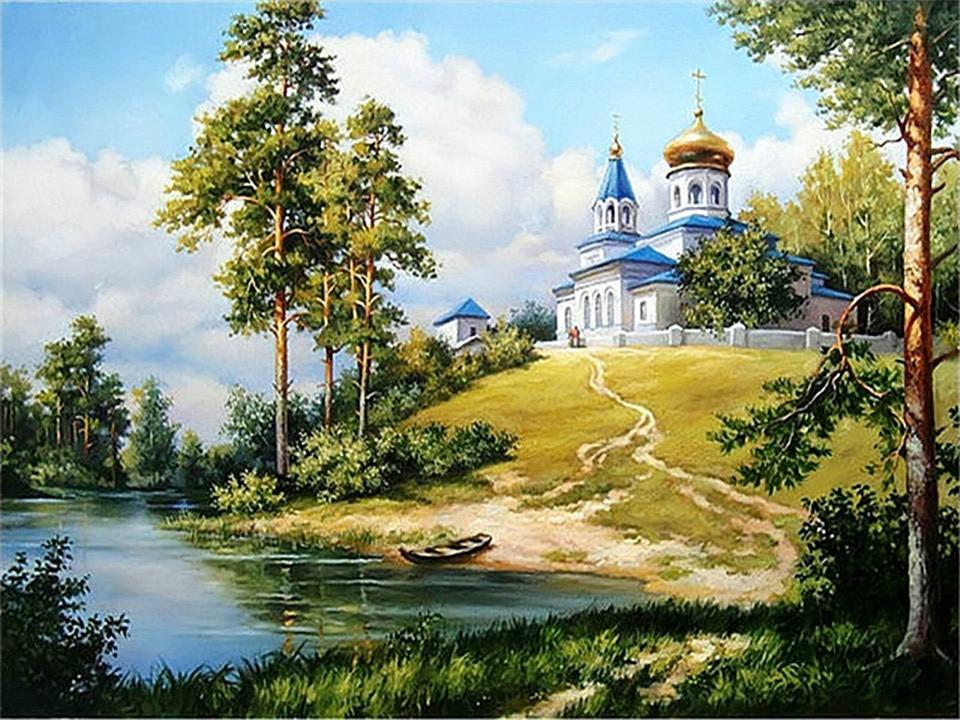 40x50cm riverside castle 5d diy diamond painting full drill NO FRAME