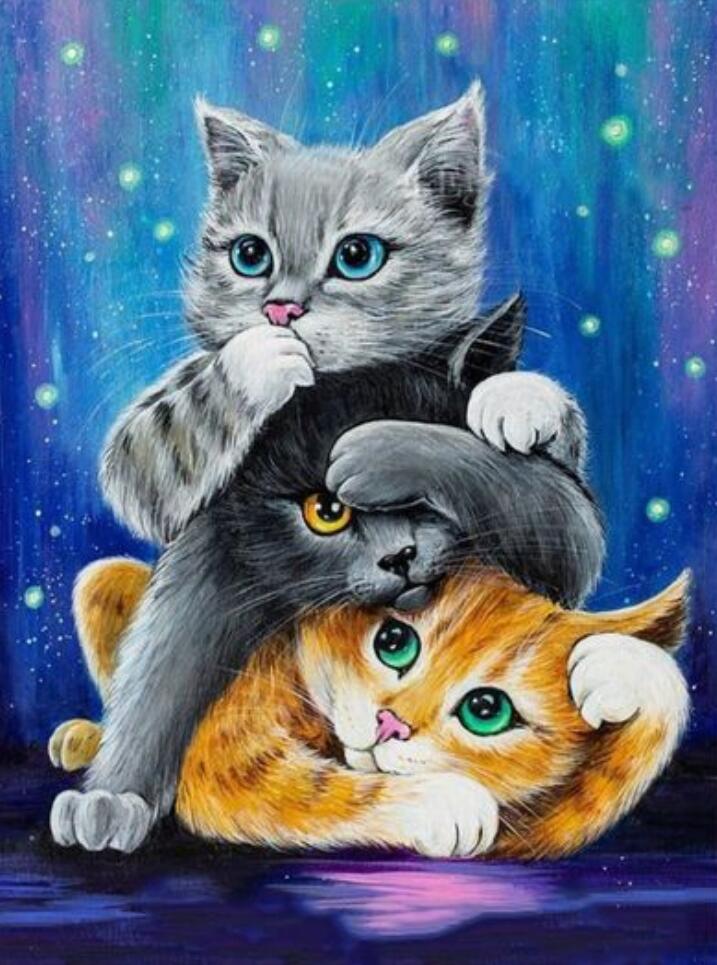 60x80cm cute Cat Cross Stitch Kits 11CT Stamped Full Range of Embroidery Starter Kit for Beginners Pre-Printed Pattern