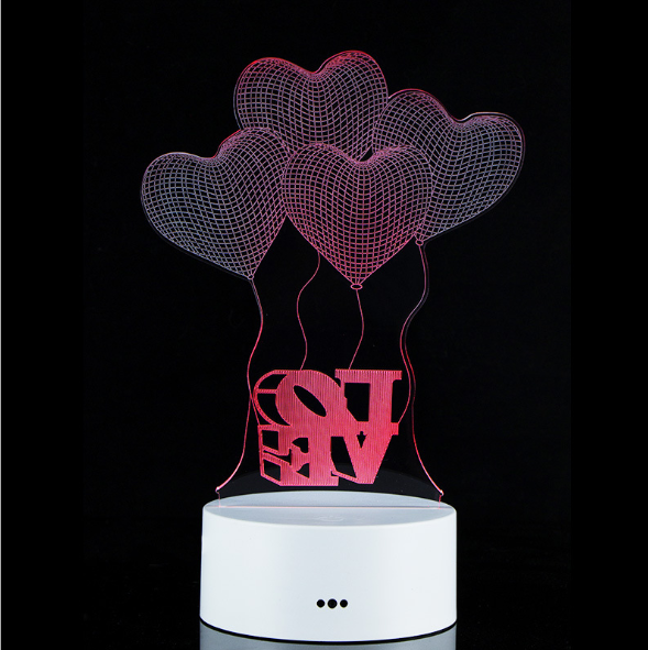 3D Colorful Charging Night Light Bedside LED Lamp Various Shapes Creative Gif-Love balloon
