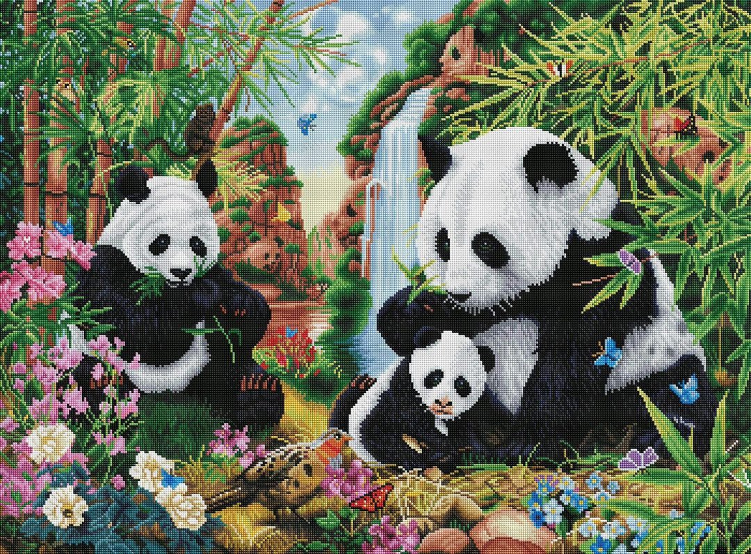 50x40cm Panda Cross Stitch Kits 11CT Stamped Full Range of Embroidery Starter Kit for Beginners Pre-Printed Pattern