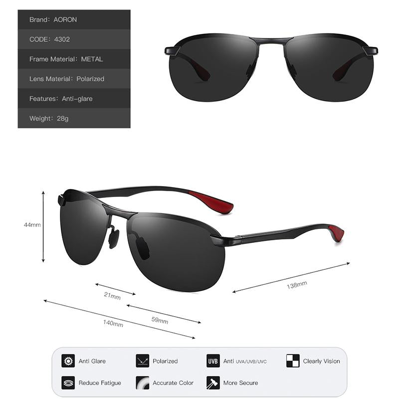 AORON New Aluminum Frame Sunglasses Men Polarized Sun Glasses Driver Driving Sunglasses UV400