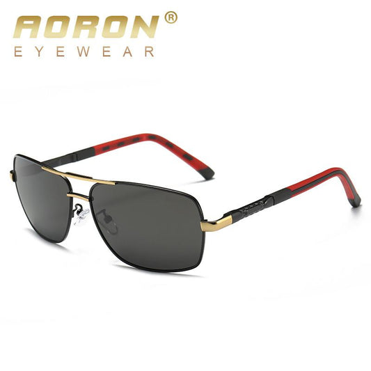 AORON Men Polarized Sunglasses Men Brand Original Design Metal Frame Rectangle Lens UV400 Sun Glasses Men