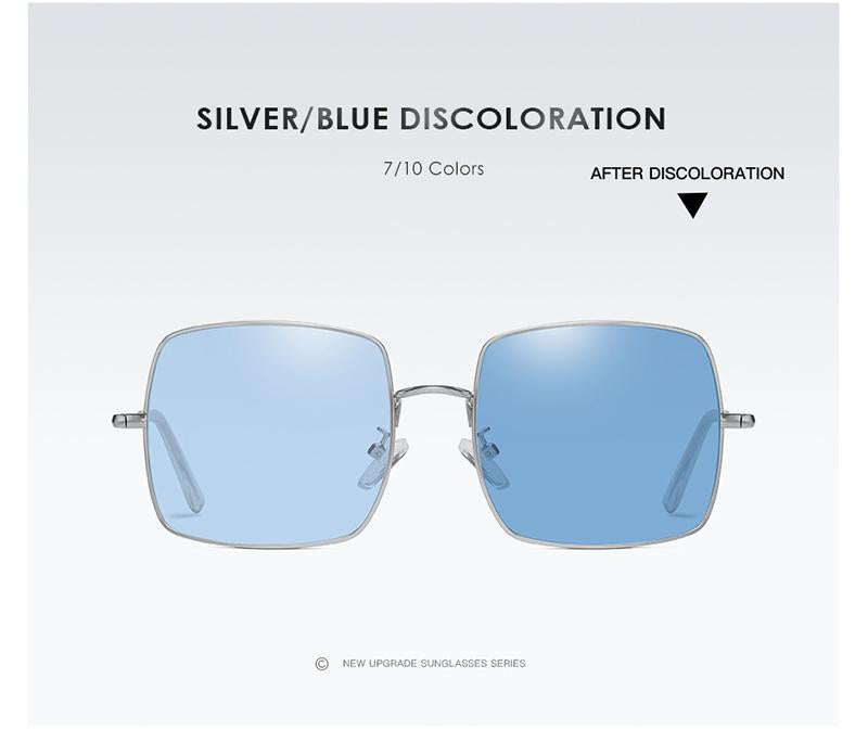AORON Photochromic Polarized Sunglasses Women Men Fashion Large metal frame Sun Glasses Discoloration Eyewear Anti Glare