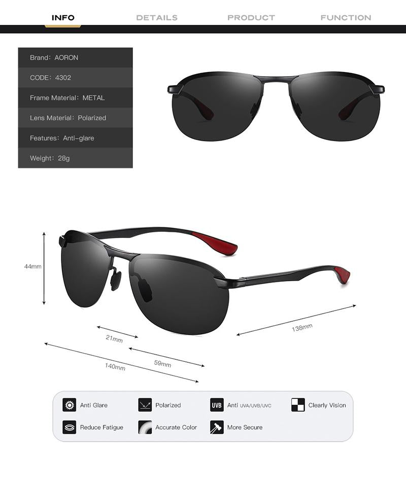 AORON New Aluminum Frame Sunglasses Men Polarized Sun Glasses Driver Driving Sunglasses UV400