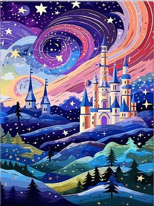 50X70CM - CASTLE and star DIY 5D Full Diamond Painting with AB beads No frame