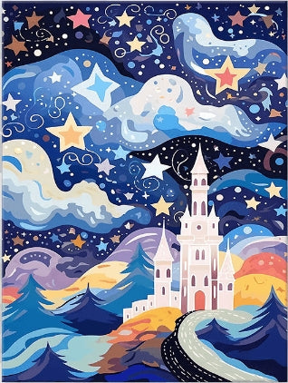 50X70CM - CASTLE and star DIY 5D Full Diamond Painting with AB beads No frame