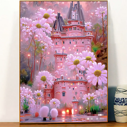 50x70CM - pink castle DIY 5D full Diamond Painting no frame round drill