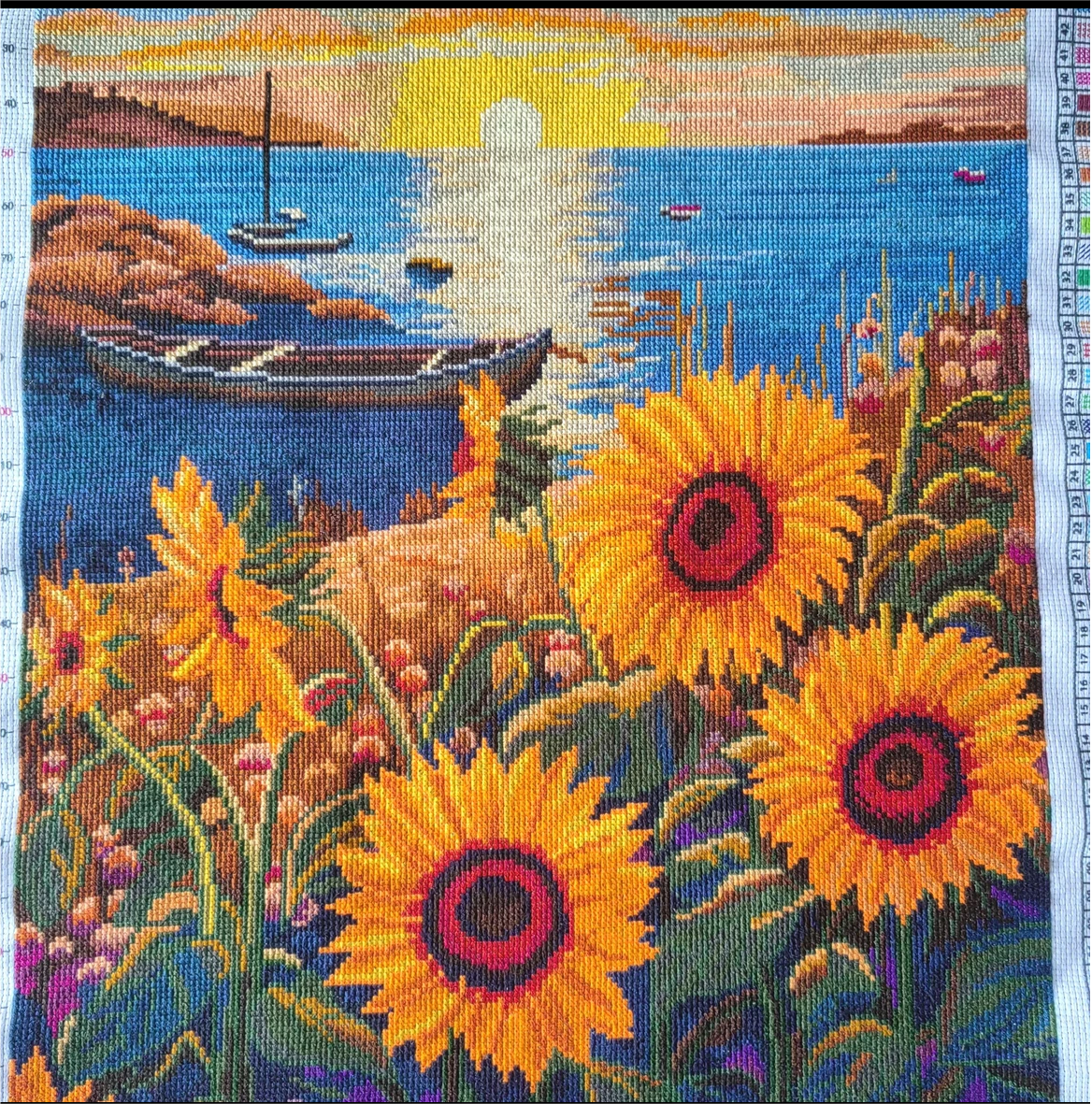 53x65cm DIY Cross Stitch Kits Stamped Full Range of Embroidery 11CT 3 Strands-Seaside Sunflowers