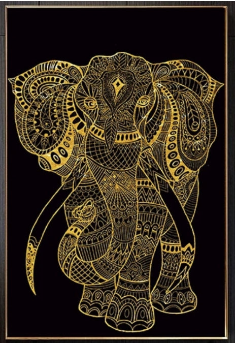 50X70CM - 5D DIY Full Round Drill Diamond Painting Black Gold Elephant Home Decor No framed