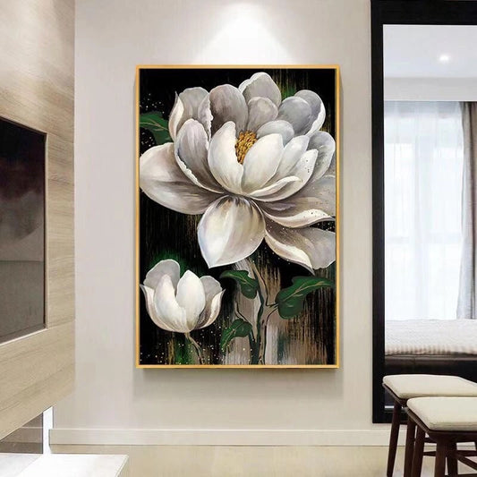 60X85CM White Peony DIY Cross Stitch Kits Full Range of Embroidery 9CT 4 Strands NO Frame