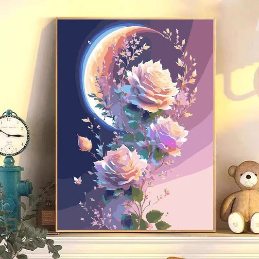 40x50cm moon rose Cross Stitch Kits 11CT Stamped Full Range of Embroidery Starter Kit for Beginners Pre-Printed Pattern