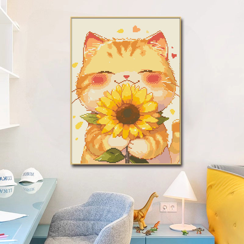 60X70CM Cute Cat DIY Cross Stitch Kits Full Range of Embroidery 11CT 3 Strands NO Frame
