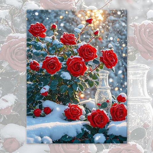40X50CM Snow Rose DIY Oil Painting By Numbers WITH Frame