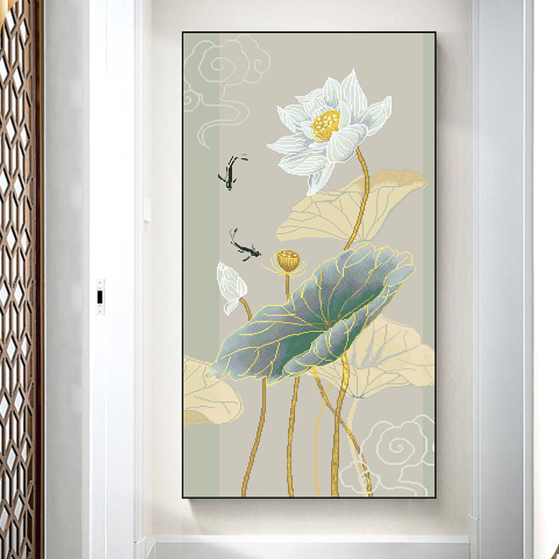 60X110CM Lotus Flower DIY Cross Stitch Kits Full Range of Embroidery 11CT 3 Strands NO Frame