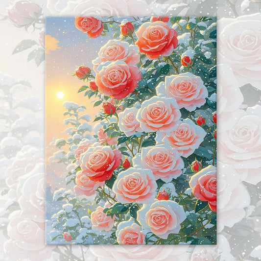 40X50CM Snow Rose DIY Oil Painting By Numbers WITH Frame