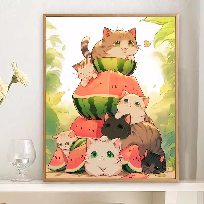 50X70CM - Watermelon Cat DIY 5D Full Diamond Painting NO Frame