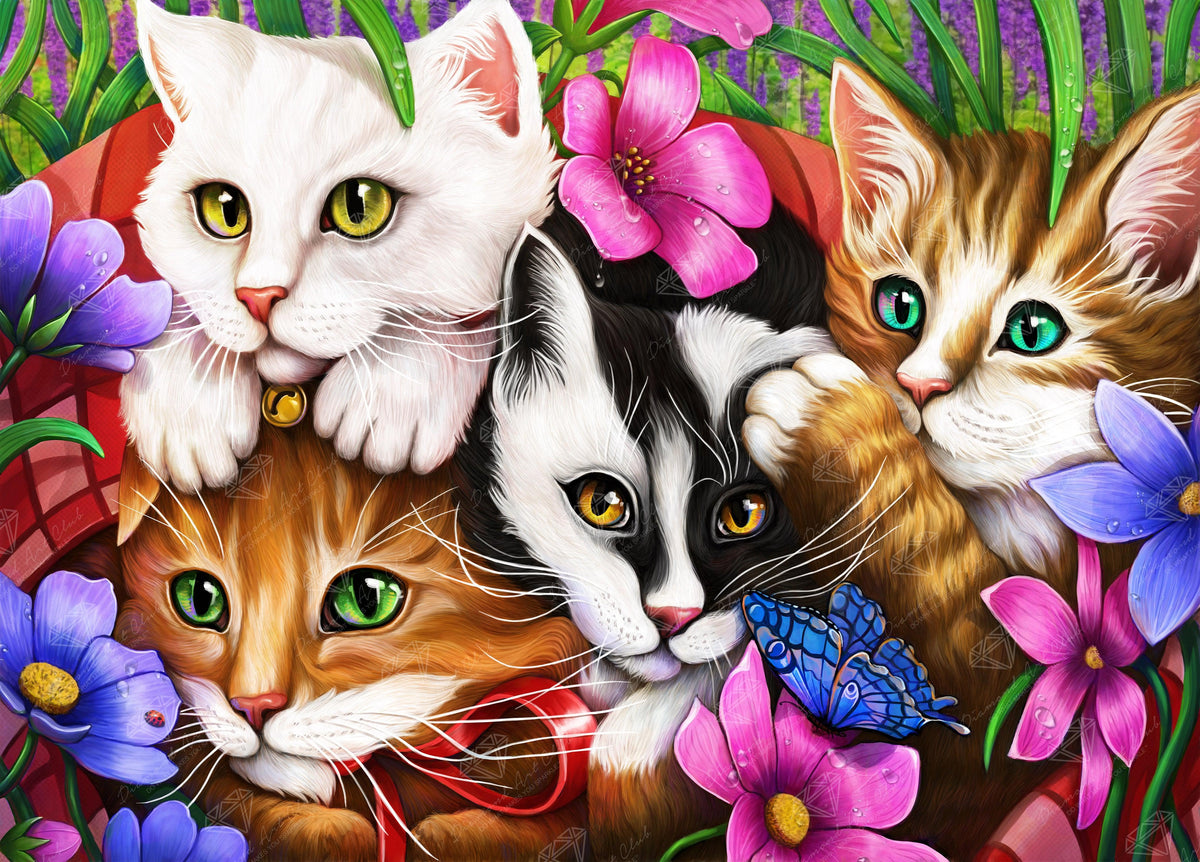 70x50cm 4cats with flower 5d diy diamond painting full drill NO FRAME