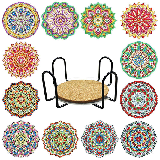 12 Pcs Diamond Painting Coasters with Holder