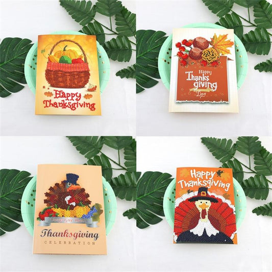 4PCS Happy Thanksgiving 5D DIY Special-shaped Diamond Painting Card