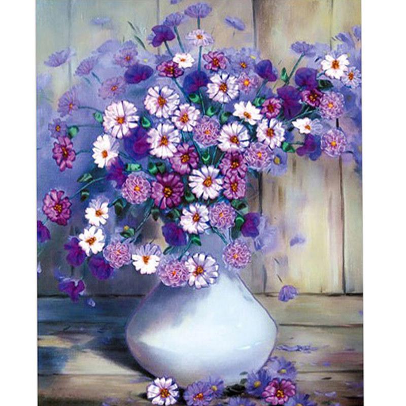 50x60CM Purple daisy full Drilled Diamond Painting round （no frame）