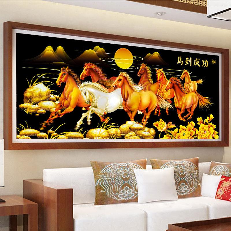 120X50CM-Golden 8 horse to success -DIY 5D full Diamond Painting NO FRAME