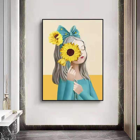 50x70cm Sunflower girl 5d diy diamond painting full drill NO FRAME