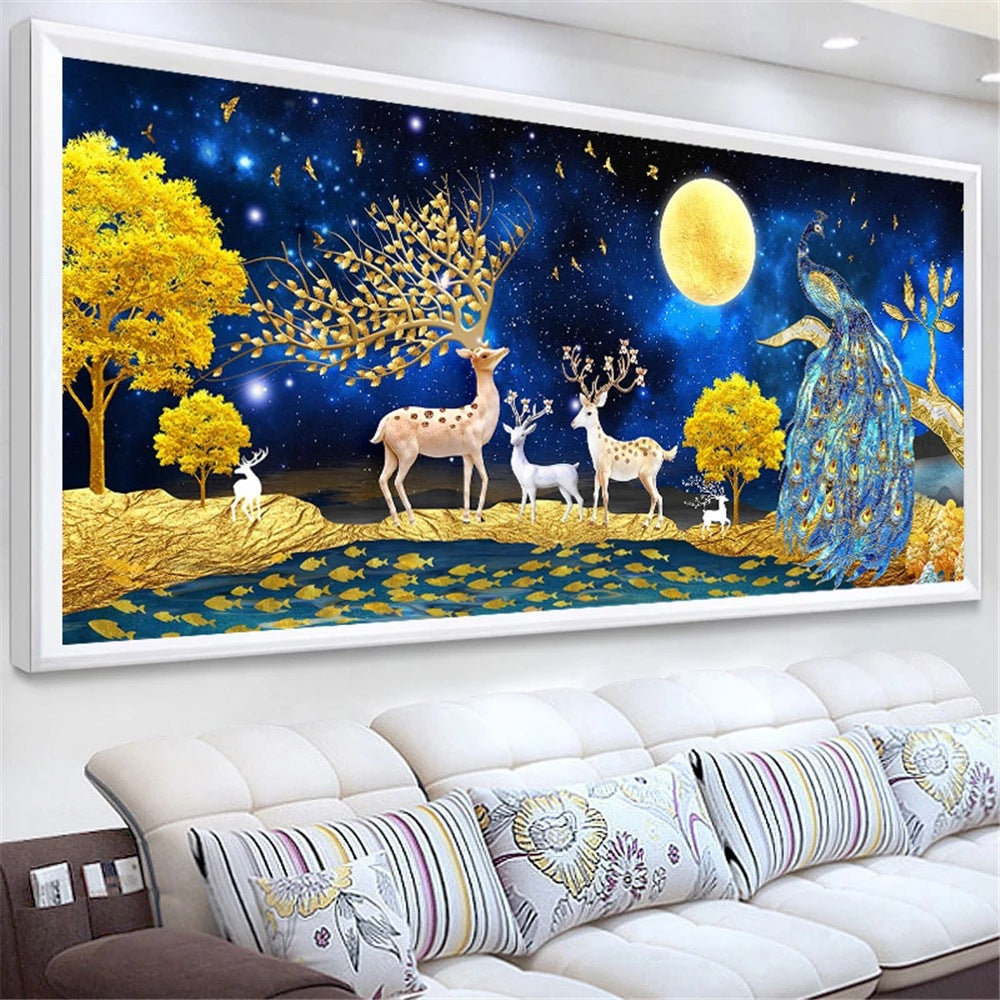 120x50CM-Deer peacock- DIY 5D full Diamond Painting no frame round beads