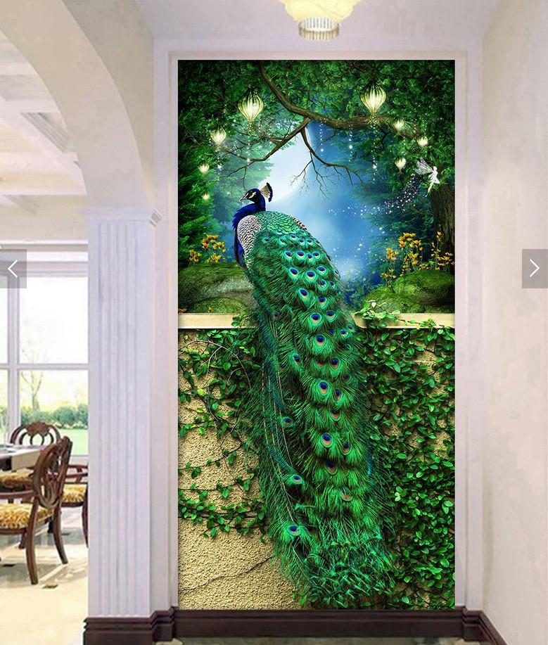 40X60 CM Green Peacock 5D Full Diamond Painting DIY Pictures