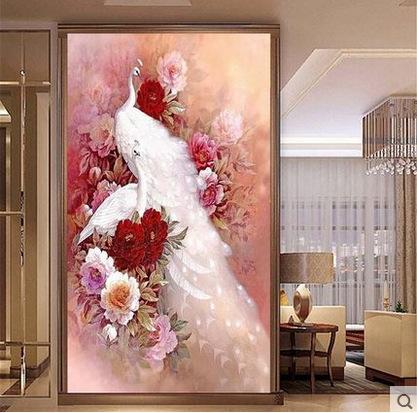 50X82 CM Pink Peacock 5D Full Diamond Painting DIY Pictures