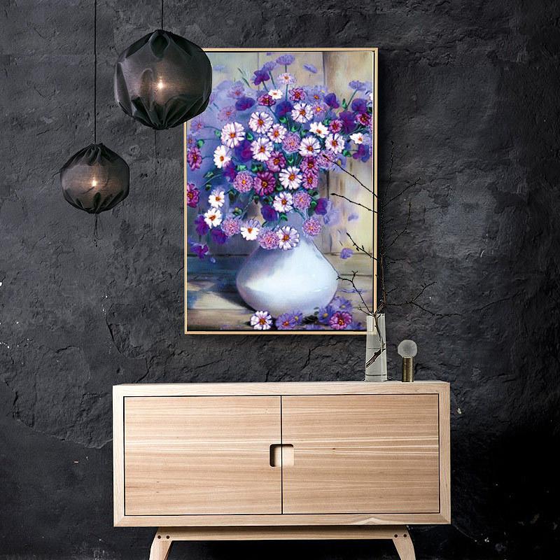 50x60CM Purple daisy full Drilled Diamond Painting round （no frame）