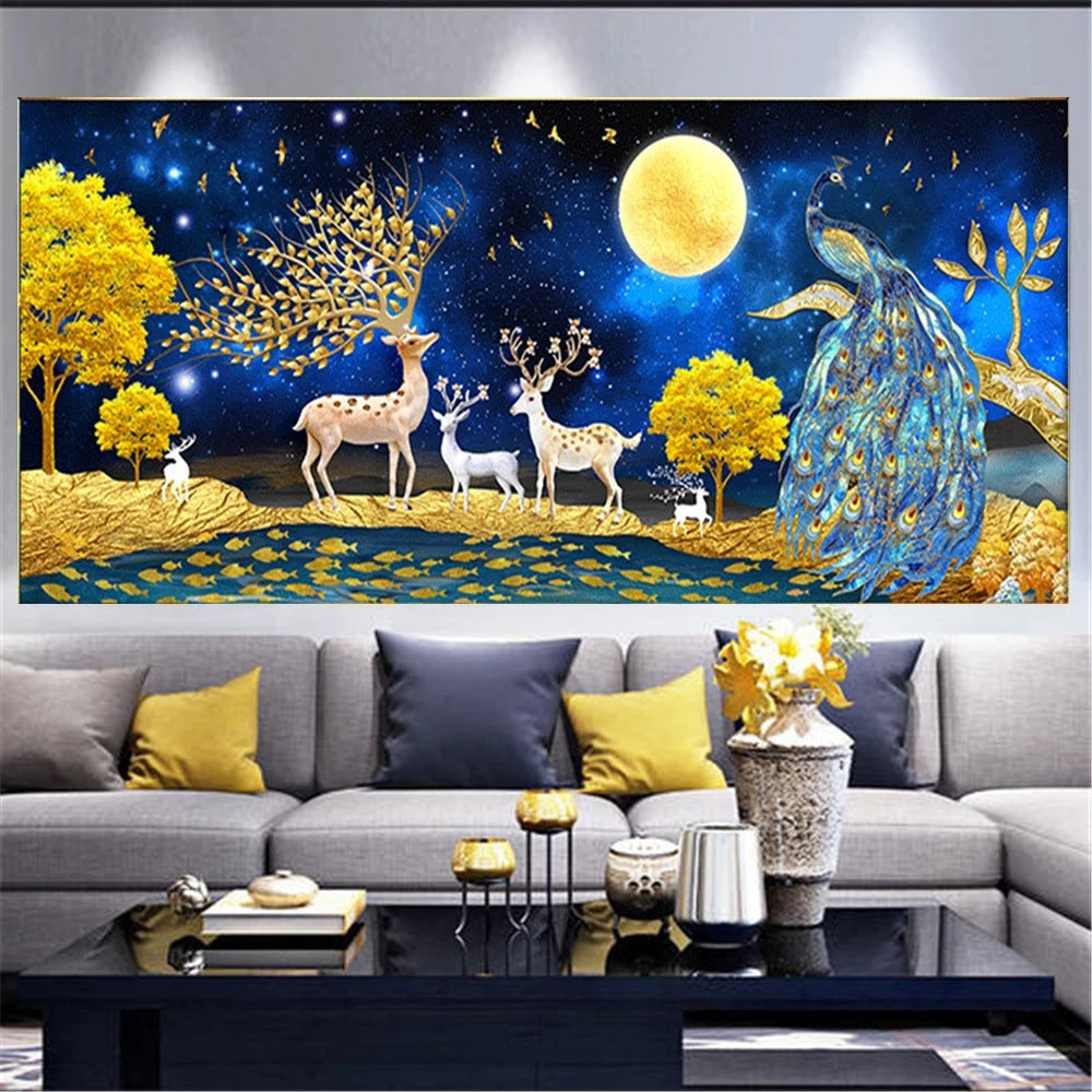 120x50CM-Deer peacock- DIY 5D full Diamond Painting no frame round beads