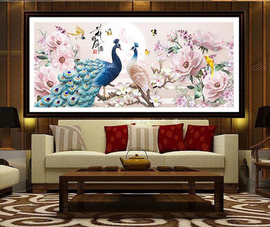 120x50cm Peacock couple  5d diy diamond painting full drill NO FRAME