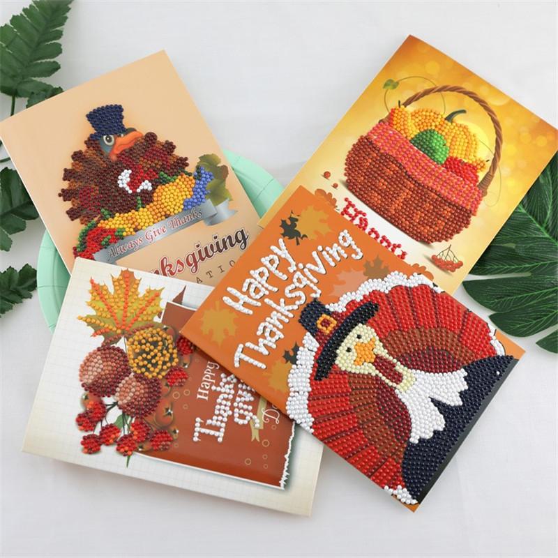 4PCS Happy Thanksgiving 5D DIY Special-shaped Diamond Painting Card