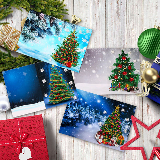 4PCS Merry Chrismas 5D DIY Special-shaped Diamond Painting Card