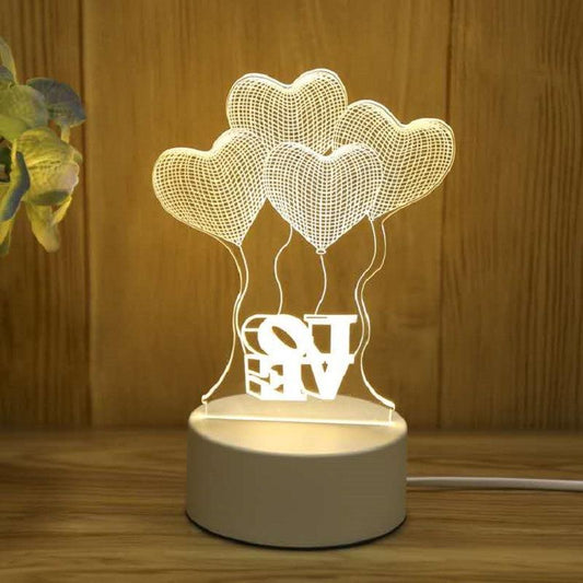 3D Colorful Charging Night Light Bedside LED Lamp Various Shapes Creative Gif-Love balloon