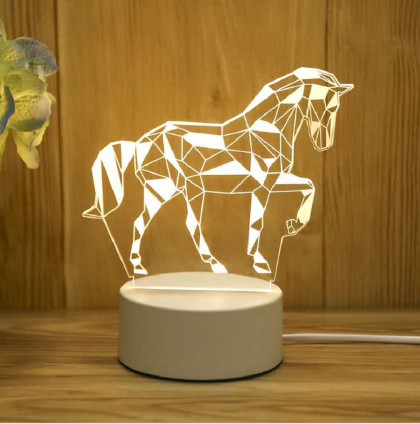 3D Colorful Charging Night Light Bedside LED Lamp Various Shapes Creative Gif-White Horse