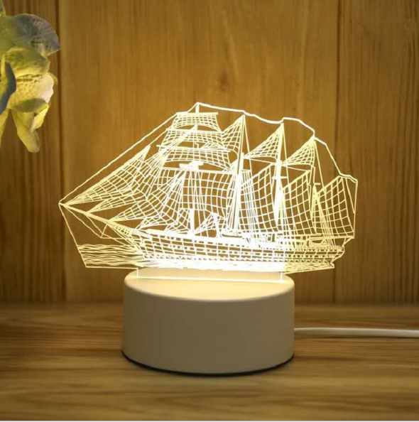 3D Colorful Charging Night Light Bedside LED Lamp Various Shapes Creative Gif-Sailboat