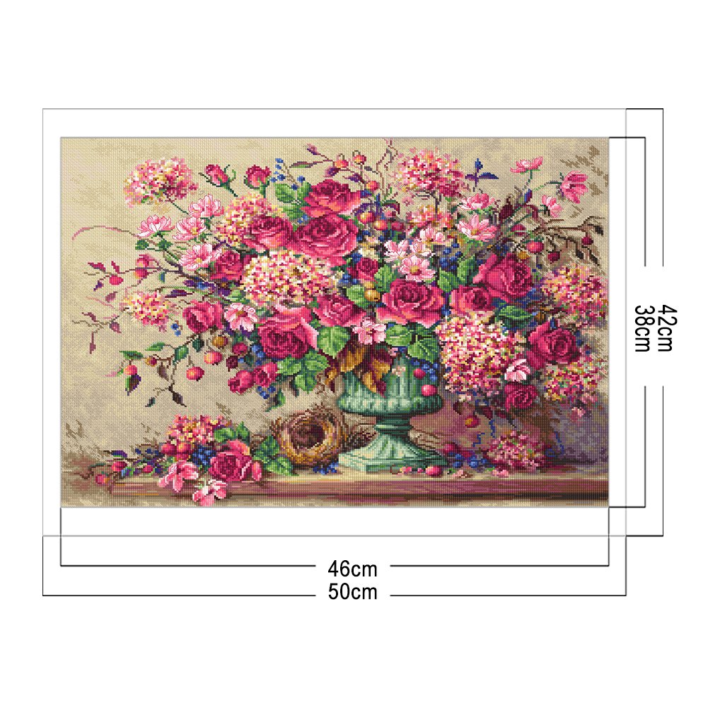 50x42cm Flower Cross Stitch Kits 11CT Stamped Full Range of Embroidery Starter Kit for Beginners Pre-Printed Pattern